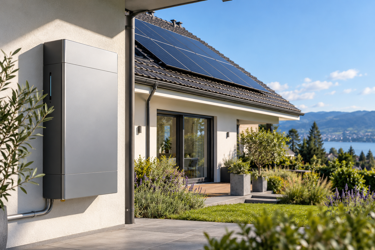 Solar panels and residential battery storage equipment.